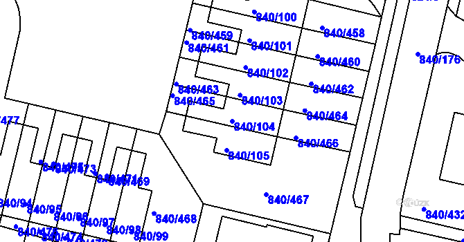 Parcela st. 840/104 v KÚ Bohnice, Katastrální mapa