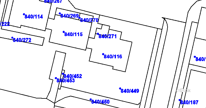 Parcela st. 840/116 v KÚ Bohnice, Katastrální mapa