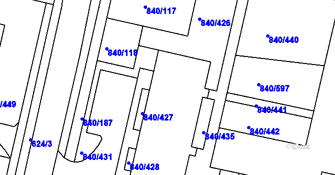 Parcela st. 840/119 v KÚ Bohnice, Katastrální mapa