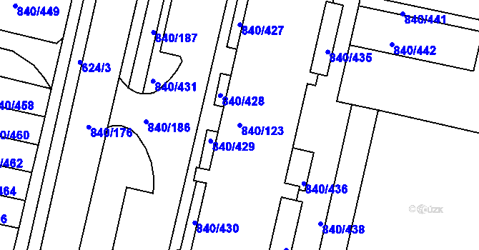 Parcela st. 840/123 v KÚ Bohnice, Katastrální mapa