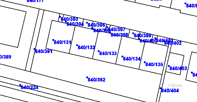 Parcela st. 840/133 v KÚ Bohnice, Katastrální mapa