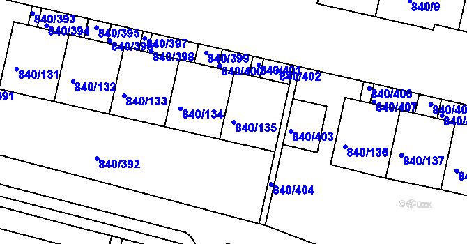 Parcela st. 840/135 v KÚ Bohnice, Katastrální mapa
