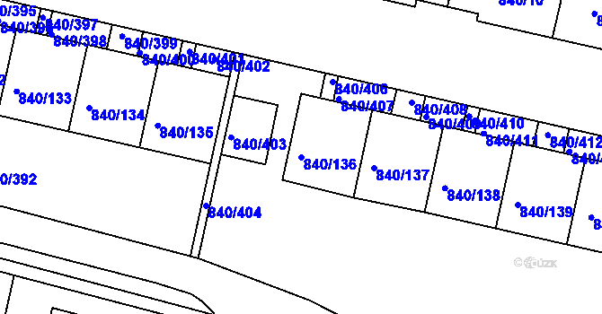 Parcela st. 840/136 v KÚ Bohnice, Katastrální mapa