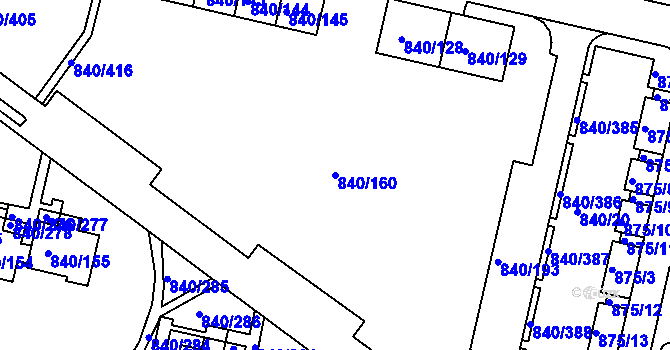 Parcela st. 840/160 v KÚ Bohnice, Katastrální mapa