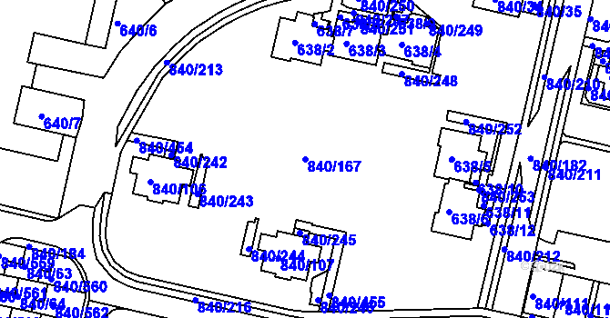 Parcela st. 840/167 v KÚ Bohnice, Katastrální mapa