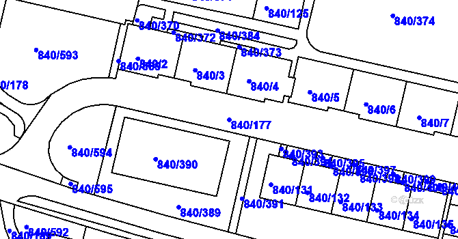 Parcela st. 840/177 v KÚ Bohnice, Katastrální mapa