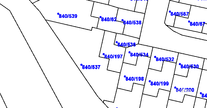 Parcela st. 840/197 v KÚ Bohnice, Katastrální mapa