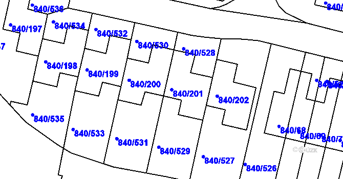 Parcela st. 840/201 v KÚ Bohnice, Katastrální mapa