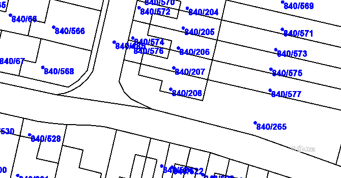 Parcela st. 840/208 v KÚ Bohnice, Katastrální mapa