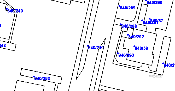 Parcela st. 840/210 v KÚ Bohnice, Katastrální mapa