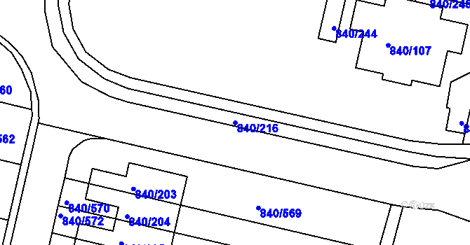Parcela st. 840/216 v KÚ Bohnice, Katastrální mapa