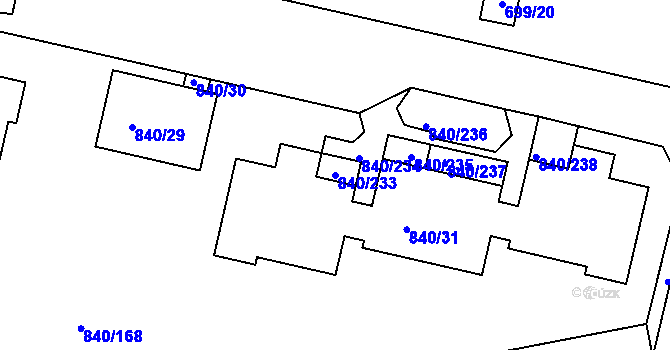 Parcela st. 840/233 v KÚ Bohnice, Katastrální mapa