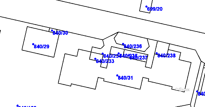 Parcela st. 840/234 v KÚ Bohnice, Katastrální mapa