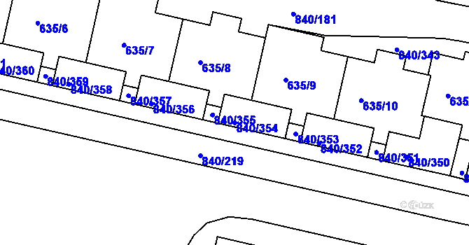 Parcela st. 840/354 v KÚ Bohnice, Katastrální mapa