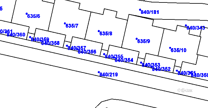 Parcela st. 840/355 v KÚ Bohnice, Katastrální mapa
