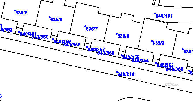 Parcela st. 840/356 v KÚ Bohnice, Katastrální mapa
