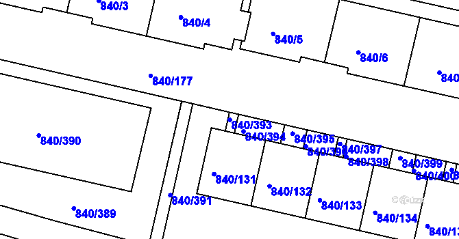 Parcela st. 840/393 v KÚ Bohnice, Katastrální mapa