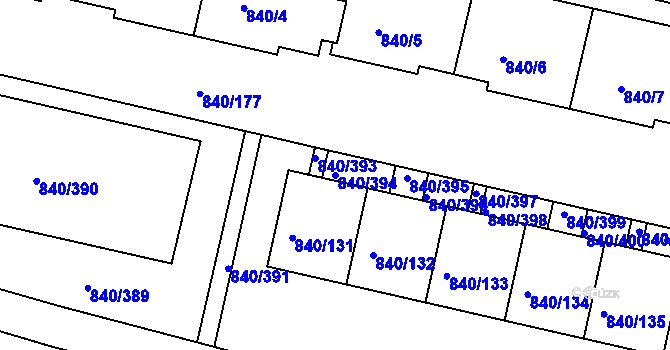 Parcela st. 840/394 v KÚ Bohnice, Katastrální mapa