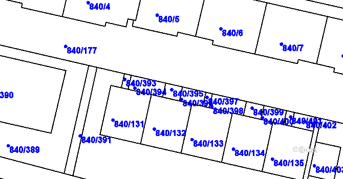 Parcela st. 840/395 v KÚ Bohnice, Katastrální mapa