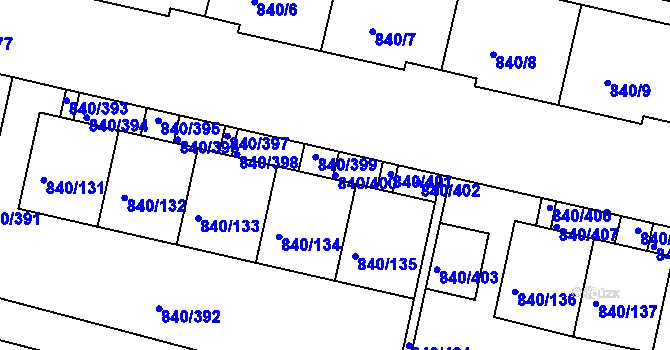 Parcela st. 840/400 v KÚ Bohnice, Katastrální mapa