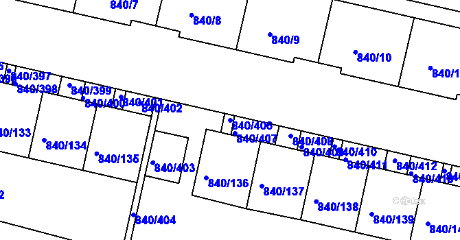 Parcela st. 840/406 v KÚ Bohnice, Katastrální mapa
