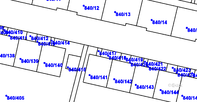 Parcela st. 840/417 v KÚ Bohnice, Katastrální mapa