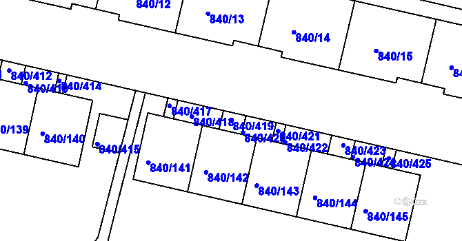 Parcela st. 840/419 v KÚ Bohnice, Katastrální mapa