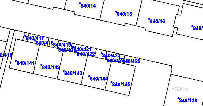 Parcela st. 840/423 v KÚ Bohnice, Katastrální mapa
