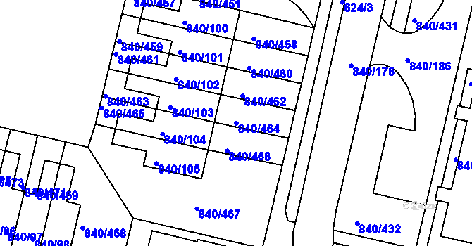 Parcela st. 840/464 v KÚ Bohnice, Katastrální mapa