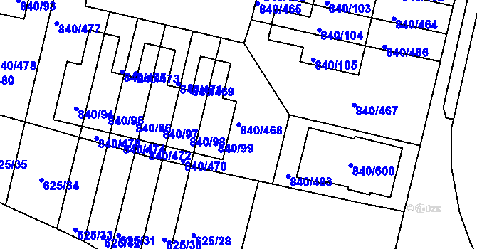 Parcela st. 840/468 v KÚ Bohnice, Katastrální mapa