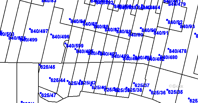 Parcela st. 840/491 v KÚ Bohnice, Katastrální mapa