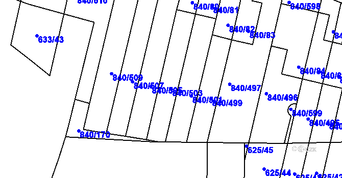 Parcela st. 840/503 v KÚ Bohnice, Katastrální mapa