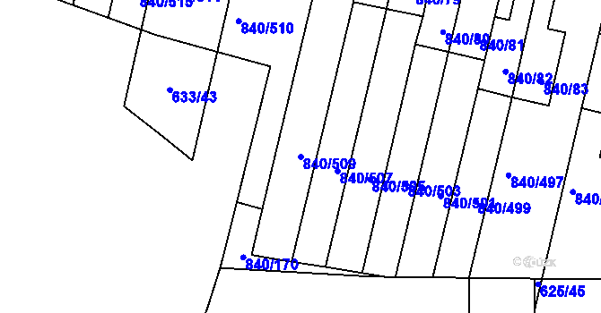 Parcela st. 840/509 v KÚ Bohnice, Katastrální mapa