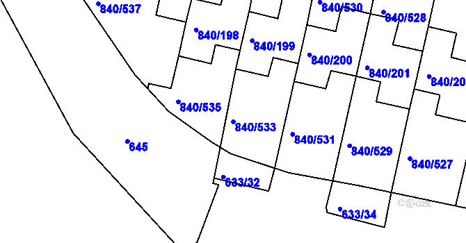 Parcela st. 840/533 v KÚ Bohnice, Katastrální mapa