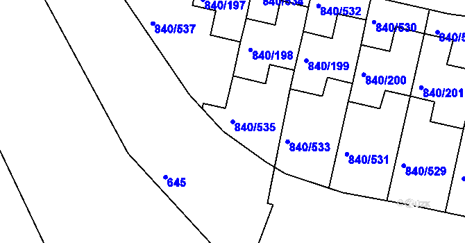 Parcela st. 840/535 v KÚ Bohnice, Katastrální mapa