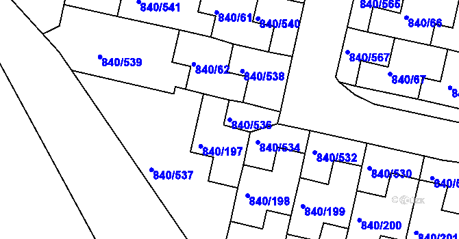 Parcela st. 840/536 v KÚ Bohnice, Katastrální mapa