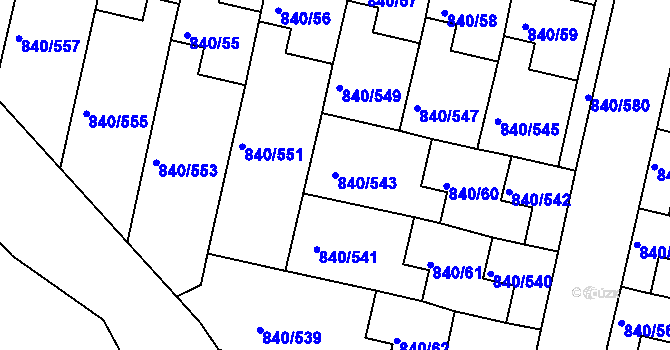 Parcela st. 840/543 v KÚ Bohnice, Katastrální mapa