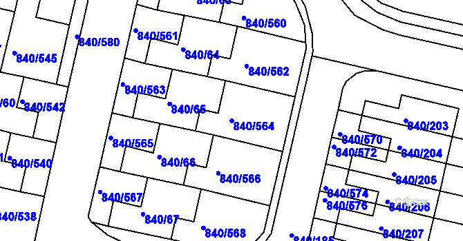Parcela st. 840/564 v KÚ Bohnice, Katastrální mapa