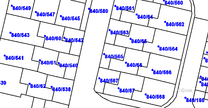 Parcela st. 840/565 v KÚ Bohnice, Katastrální mapa