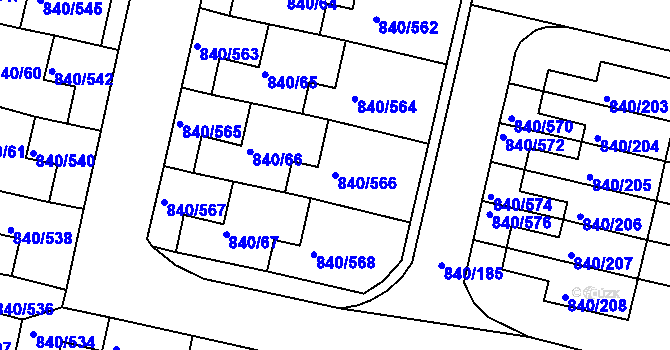 Parcela st. 840/566 v KÚ Bohnice, Katastrální mapa