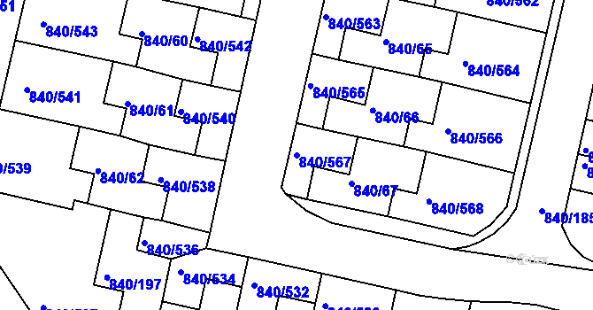 Parcela st. 840/567 v KÚ Bohnice, Katastrální mapa