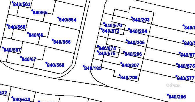 Parcela st. 840/576 v KÚ Bohnice, Katastrální mapa