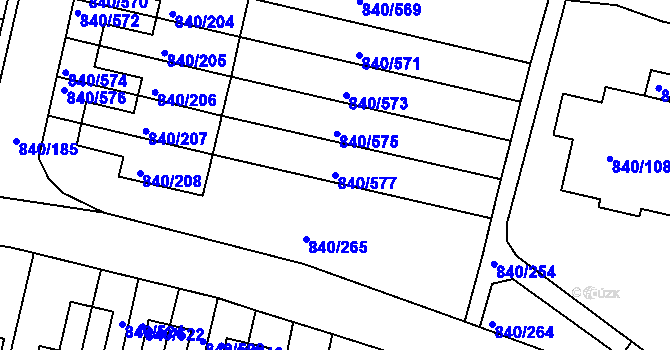 Parcela st. 840/577 v KÚ Bohnice, Katastrální mapa