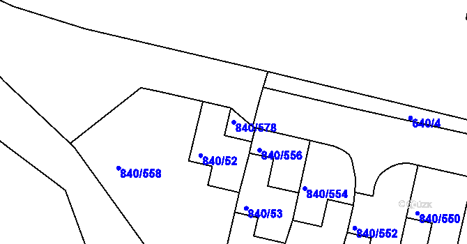 Parcela st. 840/578 v KÚ Bohnice, Katastrální mapa