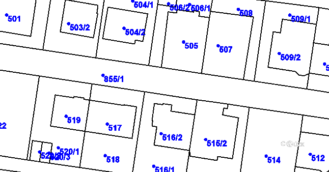 Parcela st. 855 v KÚ Bohnice, Katastrální mapa