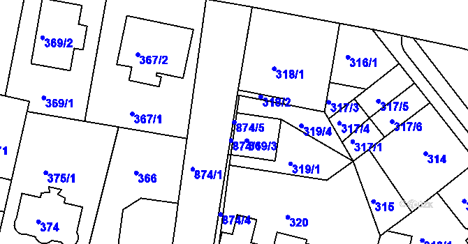 Parcela st. 874/5 v KÚ Bohnice, Katastrální mapa