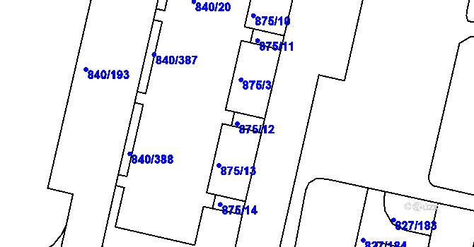 Parcela st. 875/12 v KÚ Bohnice, Katastrální mapa