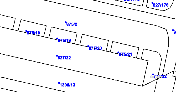 Parcela st. 875/20 v KÚ Bohnice, Katastrální mapa