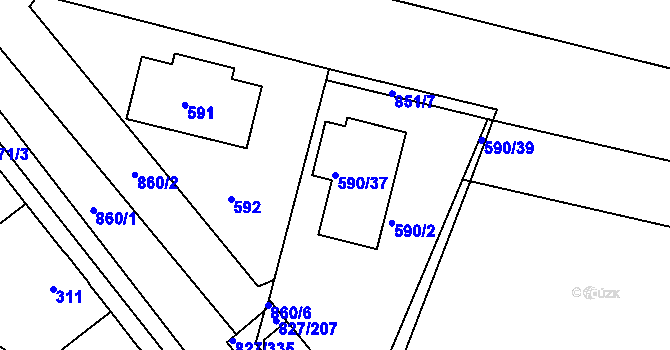 Parcela st. 590/37 v KÚ Bohnice, Katastrální mapa