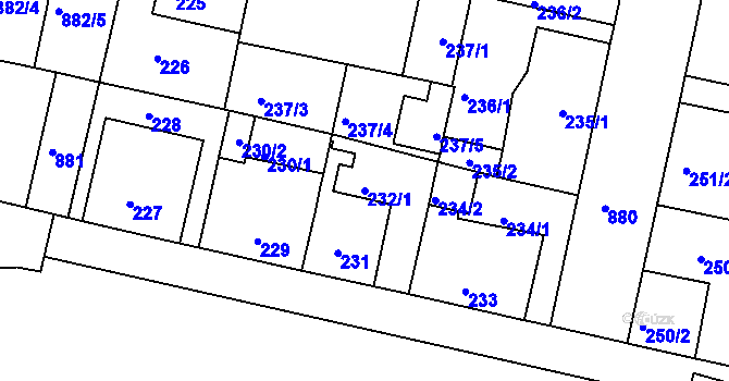Parcela st. 232/1 v KÚ Bohnice, Katastrální mapa